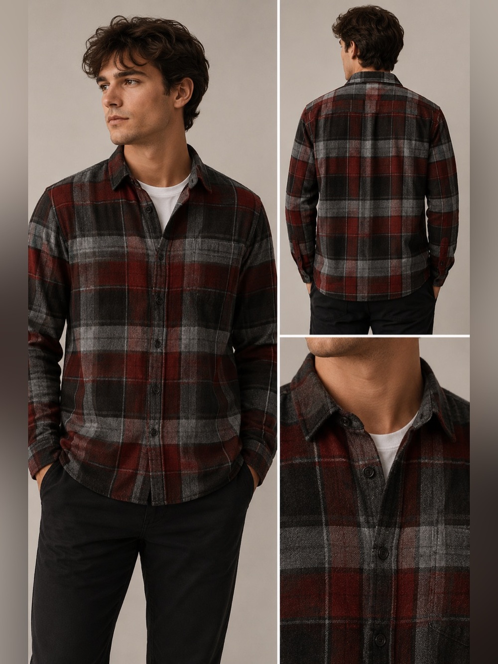 Eddie Bauer Red, Blue, and Black Plaid Button-Down Shirt